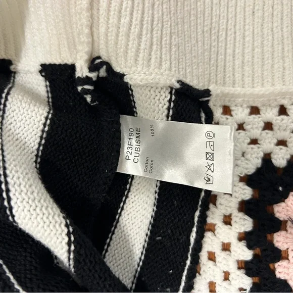 Anne Fontaine Black and Cream Crochet Cardigan Black White Pink Knit Size M